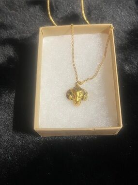 Gold Ram Head Pendant Necklace for Women 24kt gold plated ram